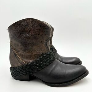 Freebird by Steven Mzcal Slate Brown Tooled Leather Western Ankle Boots